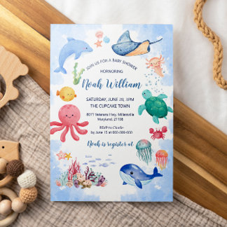 Carte d'invitation pour Baby shower animal d'océan