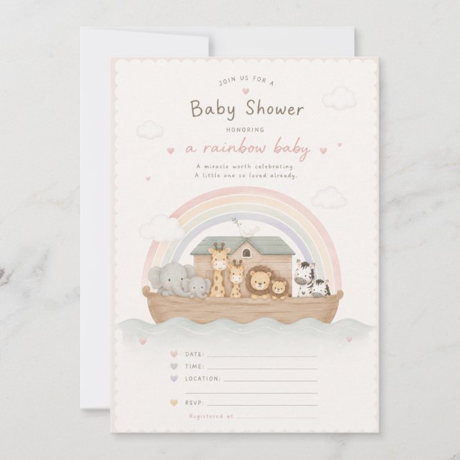 Carte d'invitation pour Baby Shower Arc-en-ciel Bé (Devant)