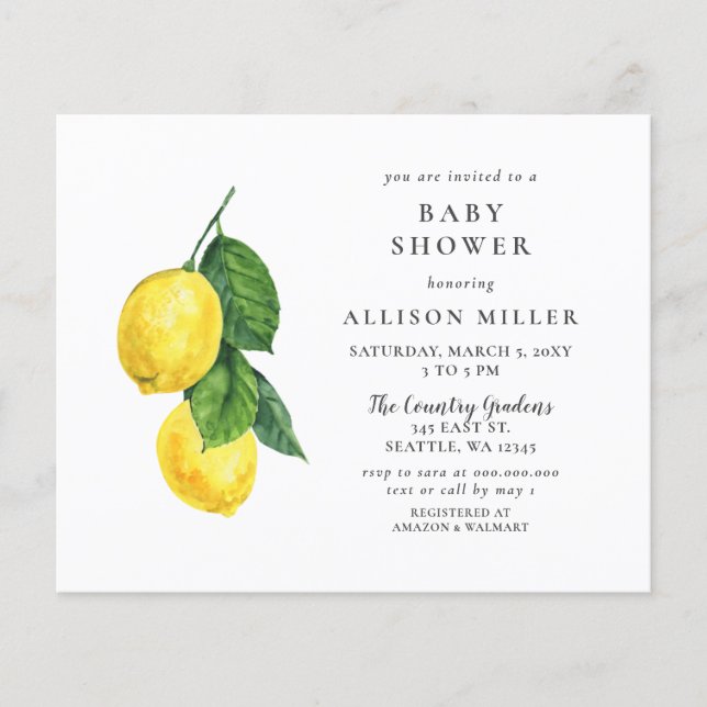 Carte d'invitation pour Baby Shower au citron genr (Devant)