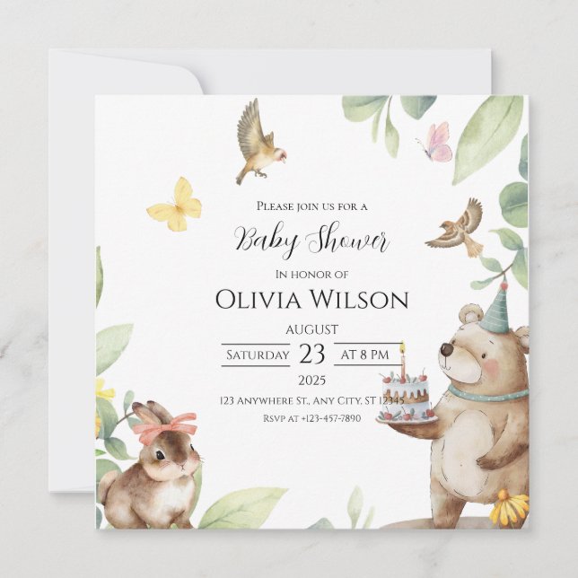 Carte d'invitation pour baby shower avec oiseaux v (Devant)