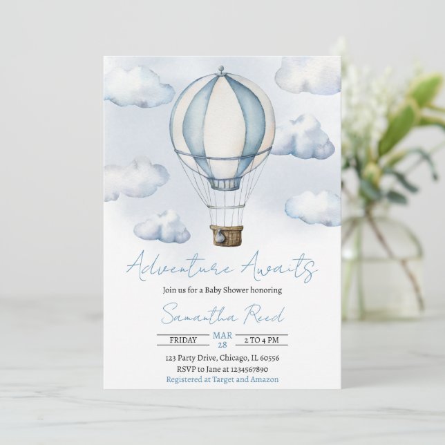 Carte d'invitation pour Baby Shower Aventure à ven (Debout devant)