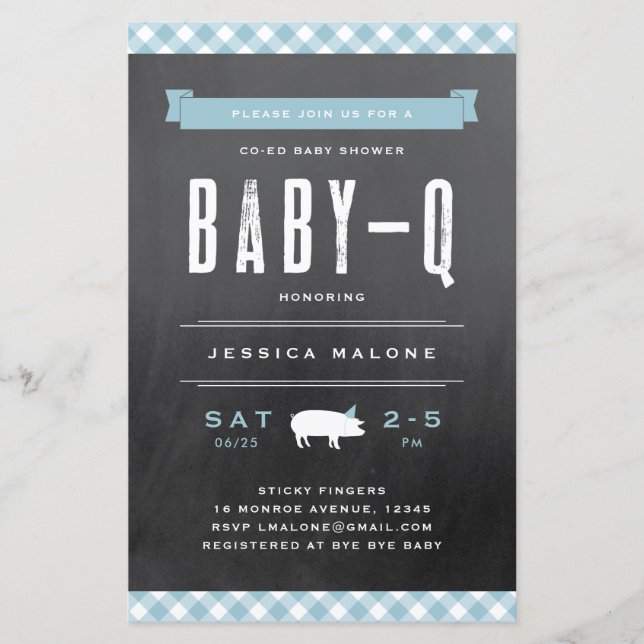 Carte d'invitation pour Baby Shower BBQ Bébé Bleu  (Devant)