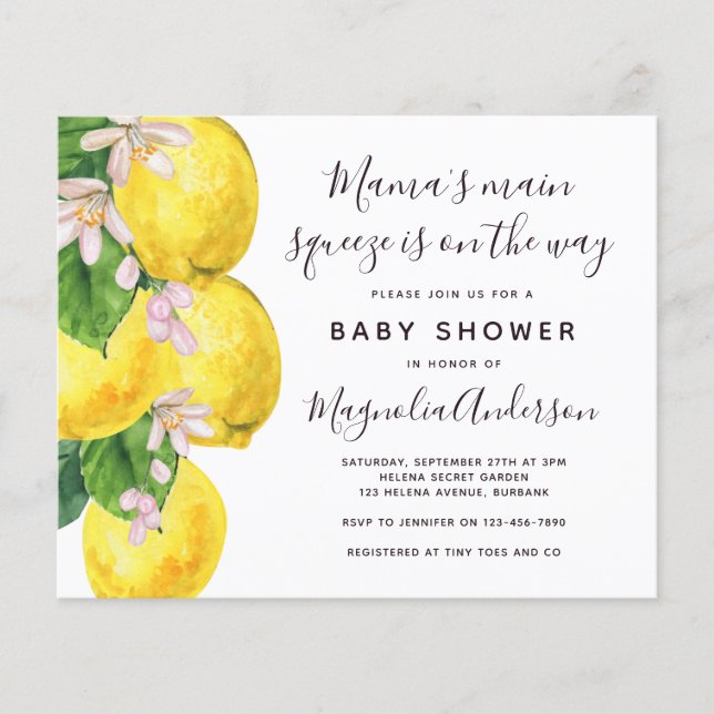 Carte d'invitation pour Baby Shower Budget Lemon M (Devant)