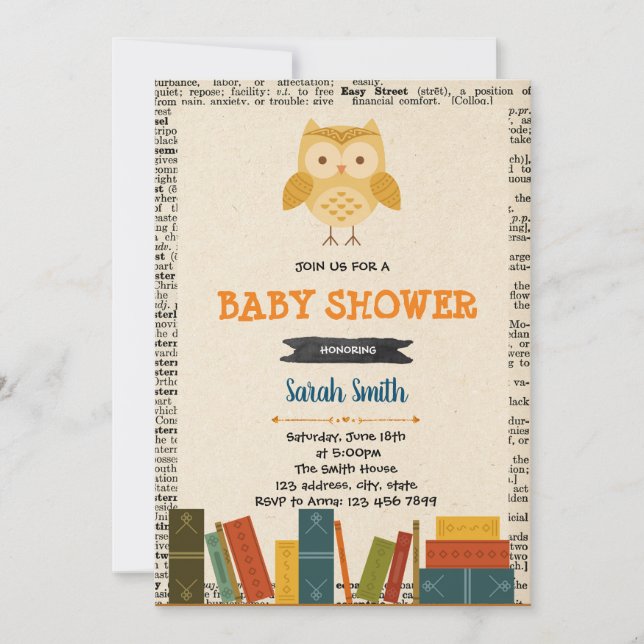 Carte d'invitation pour baby shower de chouette de (Devant)
