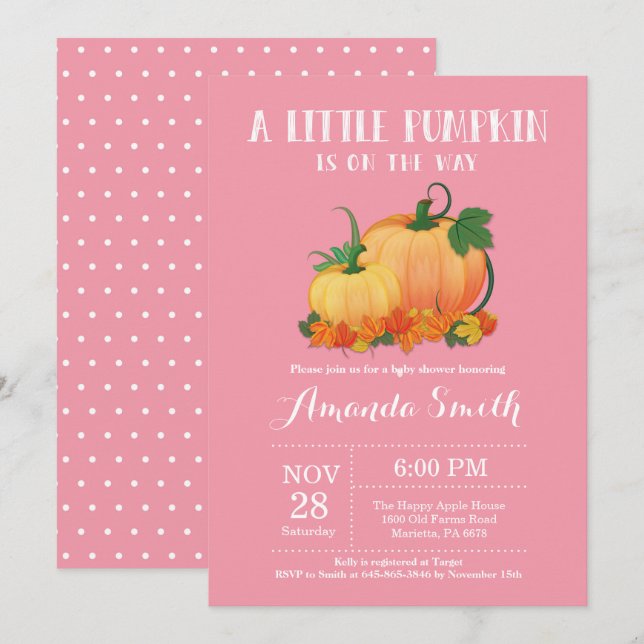 Carte d'invitation pour Baby Shower fille automne  (Devant / Derrière)