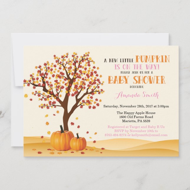 Carte d'invitation pour Baby Shower Fille Citrouil (Devant)