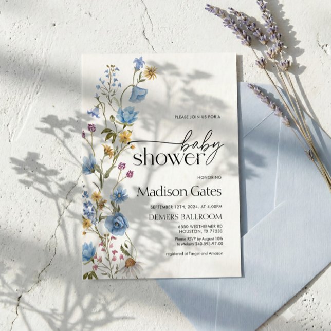 Carte d'invitation pour Baby Shower Fleur Sauvage  (Créateur téléchargé)