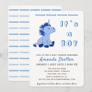 Carte d'invitation pour Baby Shower garçon Licorne