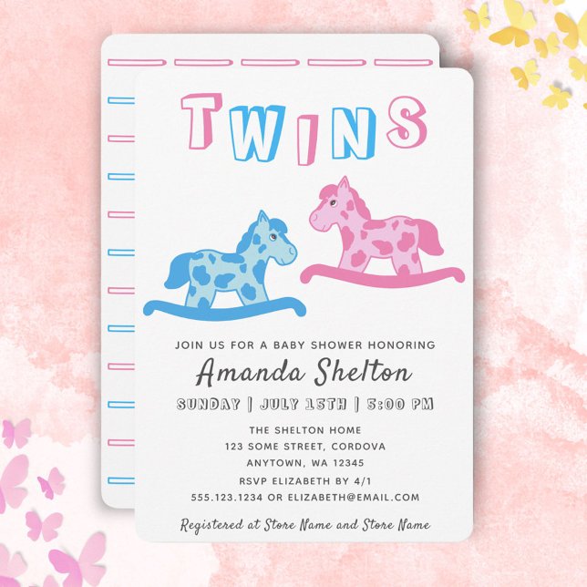 Carte d'invitation pour Baby Shower Jumeaux Cheval (Créateur téléchargé)