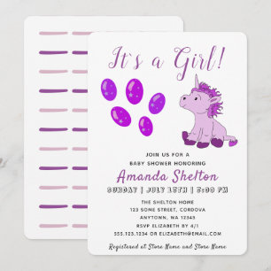Carte d'invitation pour Baby Shower Licorne Rose F
