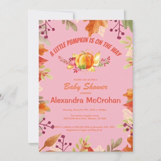 Carte d'invitation pour Baby Shower Petit Citrouil (Devant)