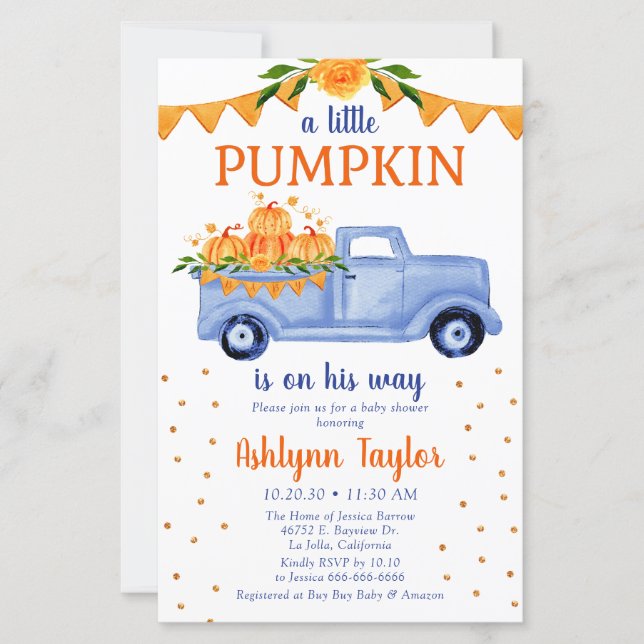 Carte d'invitation pour Baby Shower Petit Citrouil (Devant)