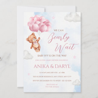 Carte d'invitation pour Baby Shower rose 'Nous pou
