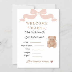 Carte d'invitation pour Baby Shower Teddy Bear   B