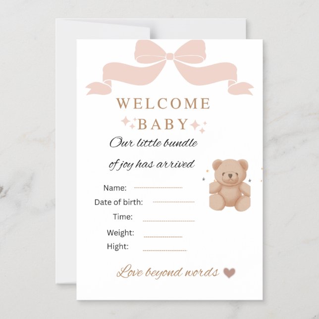Carte d'invitation pour Baby Shower Teddy Bear | B (Recto)