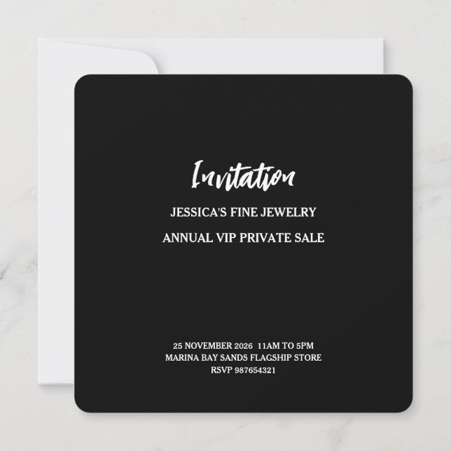 Carte d'invitation pour événement de vente privée (Dos)