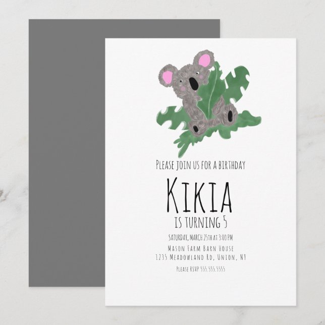 Carte d'invitation pour fête d'anniversaire avec k (Devant / Derrière)