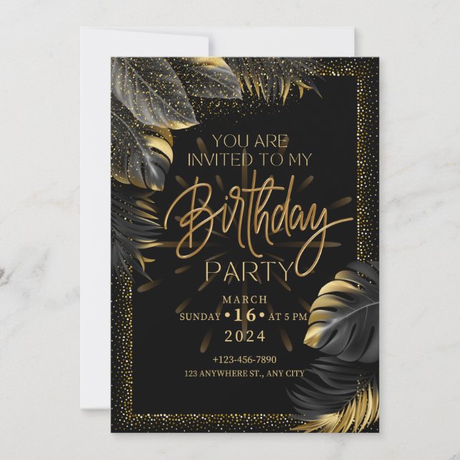 carte d'invitation pour fête d'anniversaire noire (Devant)