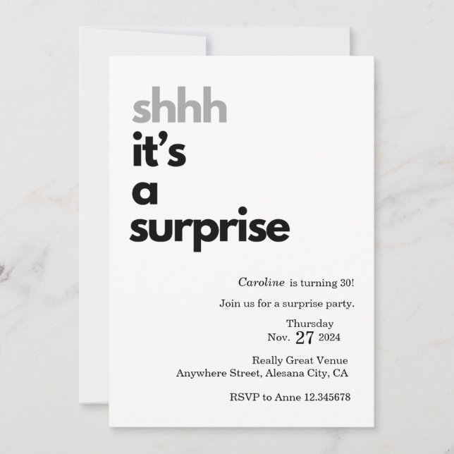 Carte d'invitation pour fête surprise modèle minim (Devant)