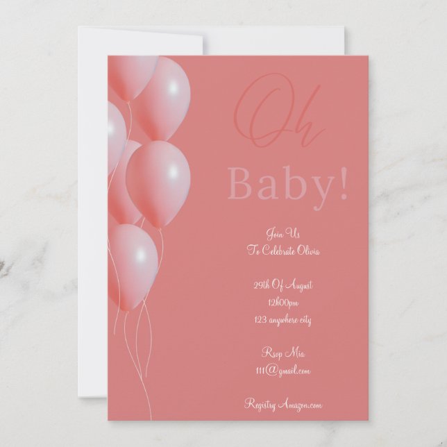 carte d'invitation pour fille baby shower rose (Devant)