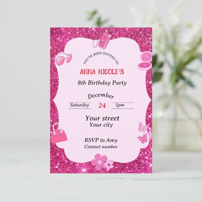 Carte d'invitation pour fille Parties scintillant  (Debout devant)