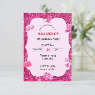 Carte d'invitation pour fille Parties scintillant