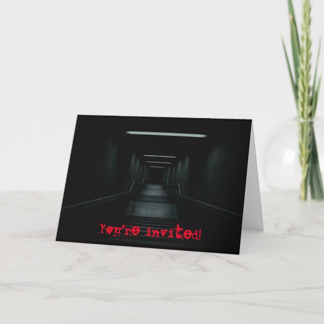 Carte d'invitation pour Halloween en escalier fonc (Devant)