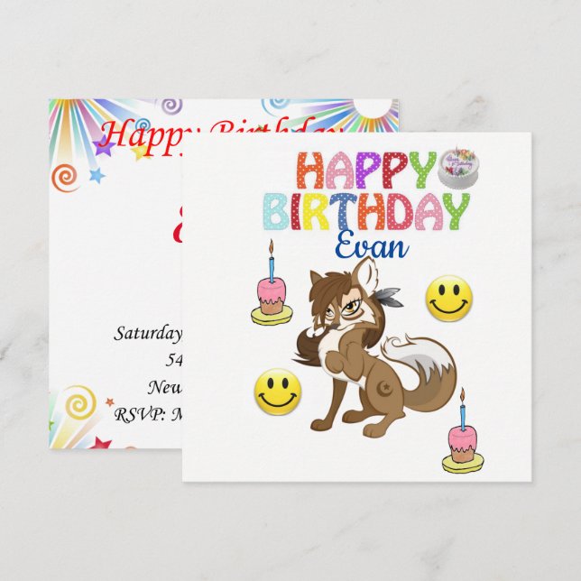 Carte d'invitation pour Joyeux Anniversaire Loup (Devant / Derrière)