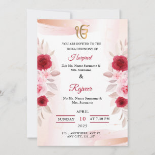 Carte d'invitation pour la cérémonie Roka, fiançai