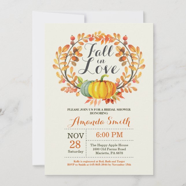 Carte d'invitation pour la douche nuptiale automne (Devant)