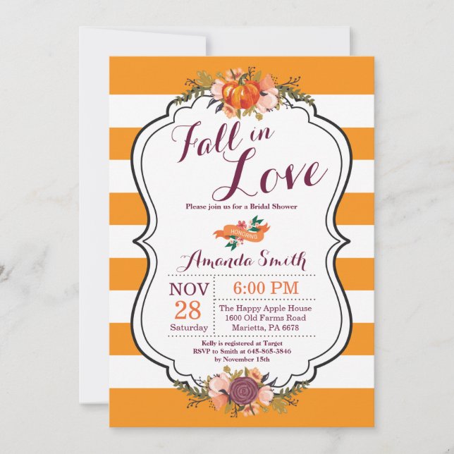 Carte d'invitation pour la douche nuptiale automne (Devant)
