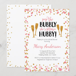 Carte d'invitation pour la douche nuptiale - or et