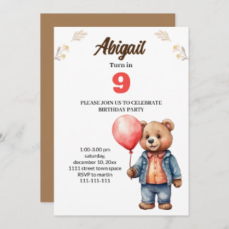carte d'invitation pour la fête d'anniversaire de