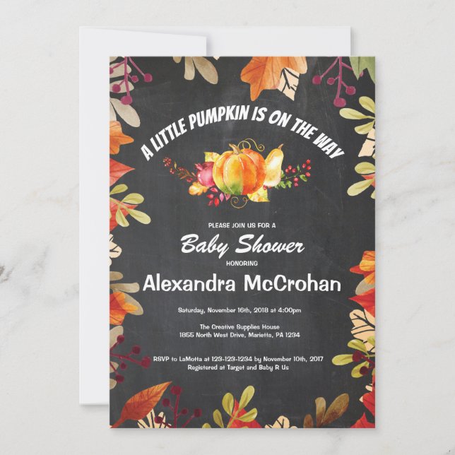 Carte d'invitation pour la fête de bébé Citrouille (Devant)