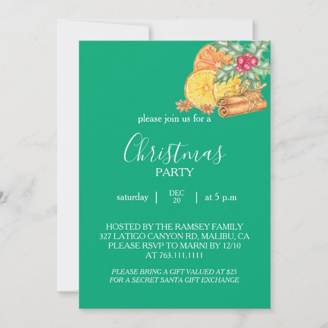 Carte d'invitation pour la fête de Noël (Devant)