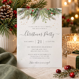 Carte d'invitation pour la fête de Noël Greenery d