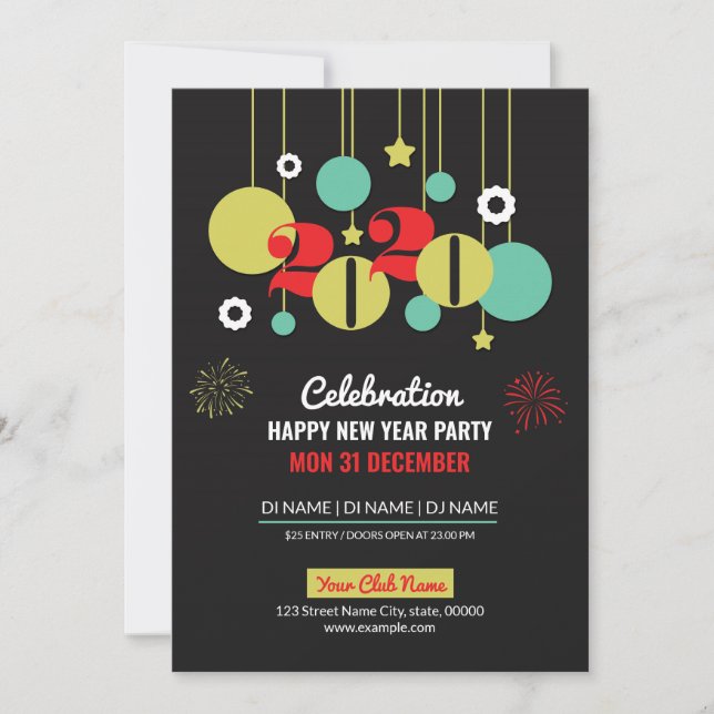 Carte d'invitation pour la fête du Nouvel An (Devant)