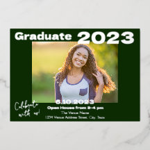 Carte d'invitation pour la graduation photo verte 