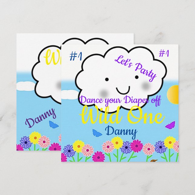 Carte d'invitation pour la première fête d'anniver (Devant / Derrière)