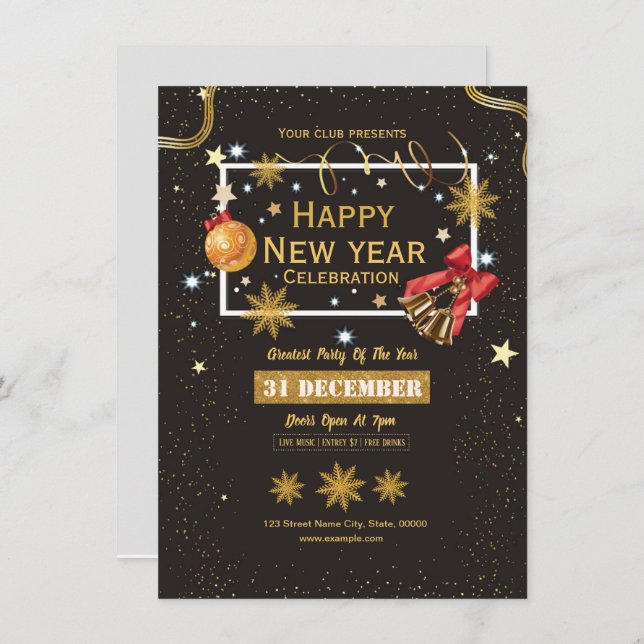 Carte d'invitation pour la soirée du Nouvel An (Devant / Derrière)