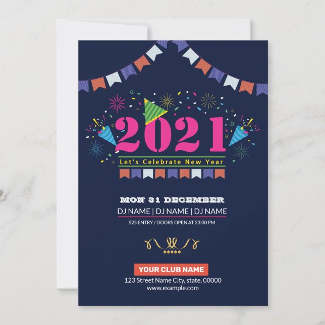 Carte d'invitation pour la soirée du Nouvel An (Devant)