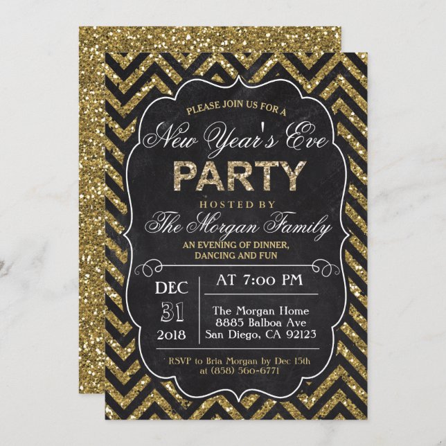 Carte d'invitation pour la soirée du Nouvel An ave (Devant / Derrière)