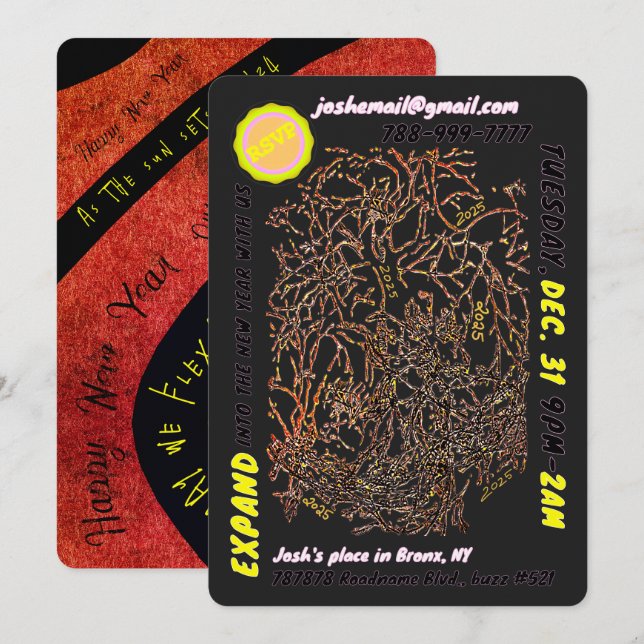 CARTE D'INVITATION POUR LA SOIRÉE DU NOUVEL AN & c (Devant / Derrière)