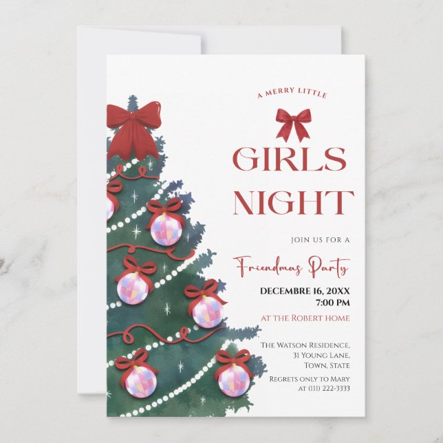 Carte d'invitation pour la soirée filles au sapin  (Devant)