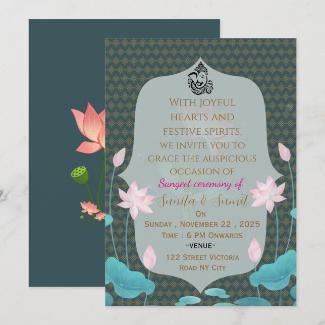 Carte d'invitation pour la soirée Sangeet de maria (Devant / Derrière)