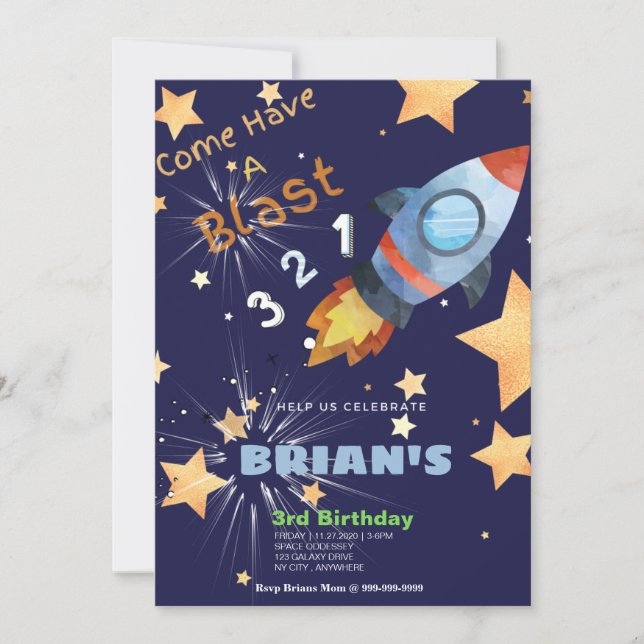 Carte d'invitation pour l'anniversaire de l'espace (Devant)