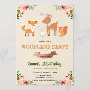 Carte d'invitation pour l'anniversaire de Woodland