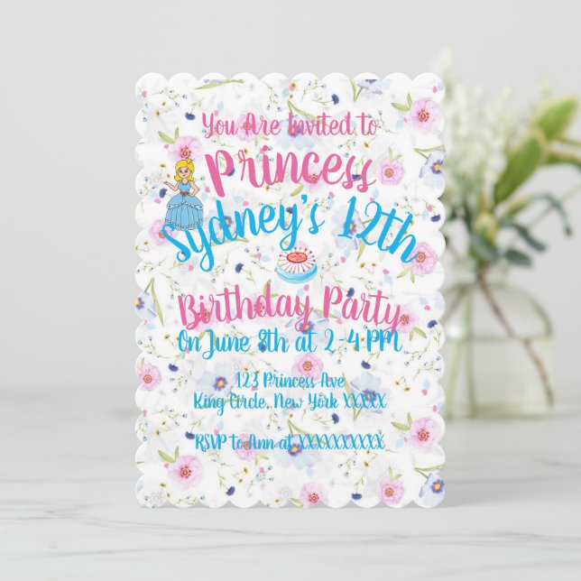Carte d'invitation pour l'anniversaire d'une princ (Debout devant)
