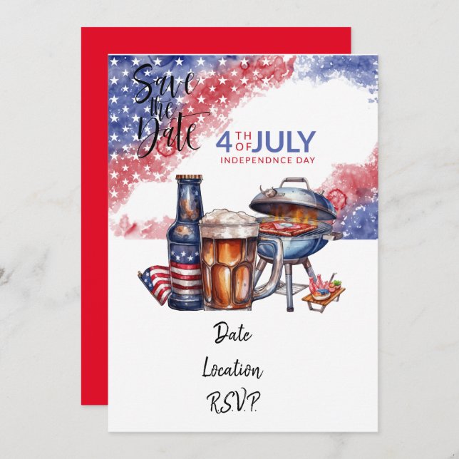 Carte d'invitation pour le 14 juillet, sauvegardez (Devant / Derrière)