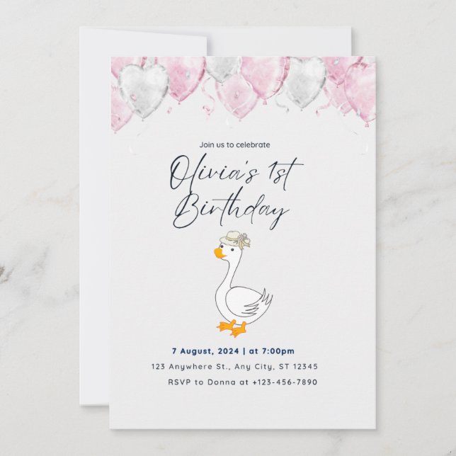 Carte d'invitation pour le 1er anniversaire avec n (Devant)